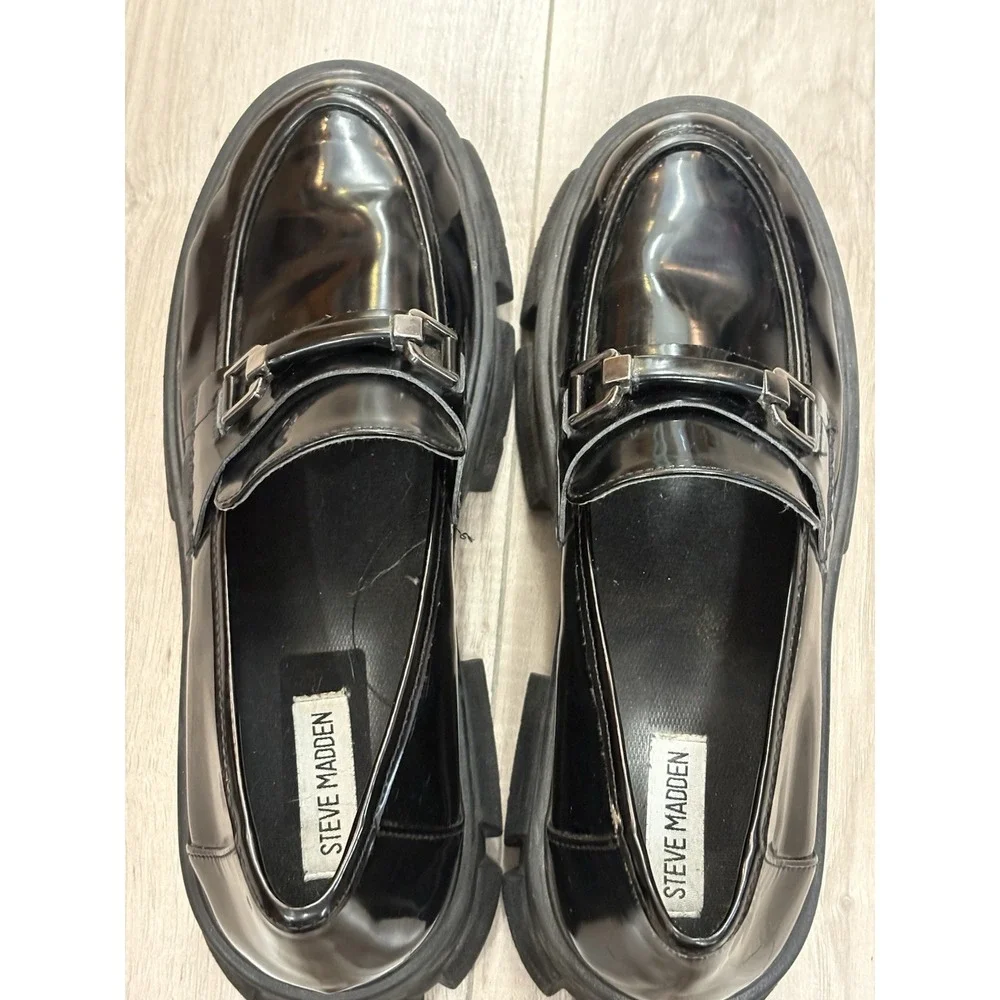 Vintage Y2K Steve Madden Black Patent Mary Jane Chunky Platform Heel Women 10-11